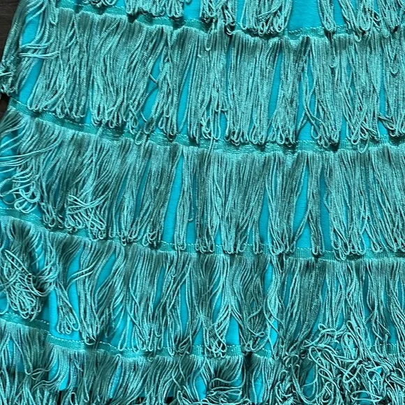 H&M teal Blue Fringe Dress Flapper Great Costume Large - Picture 4 of 8